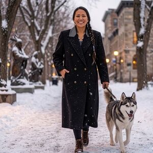 London Fog Full Length Black Double Breasted Wool Coat